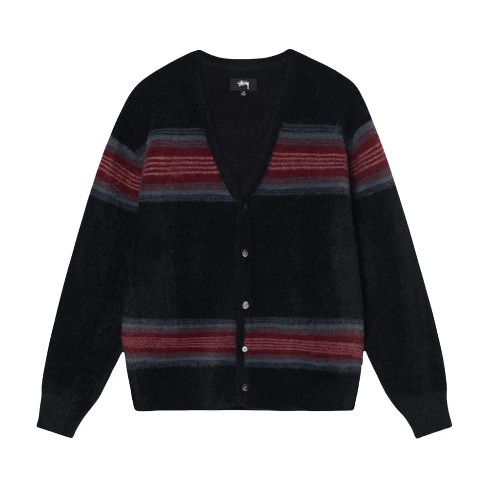 Stussy Stripe Shaggy Cardigan Black