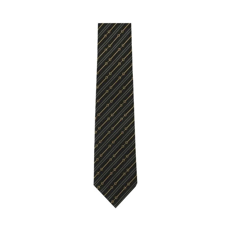 Gucci Horsebit Silk Jacquard Tie Black Medium Grey