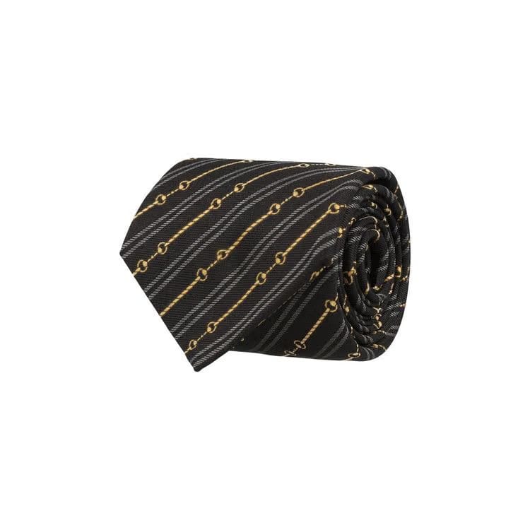 Gucci Horsebit Silk Jacquard Tie Black Medium Grey