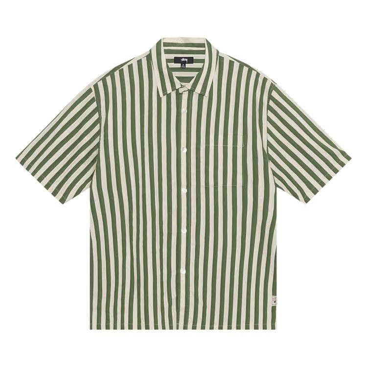 Stussy Striped Boxy Flat Hem Shirt Green