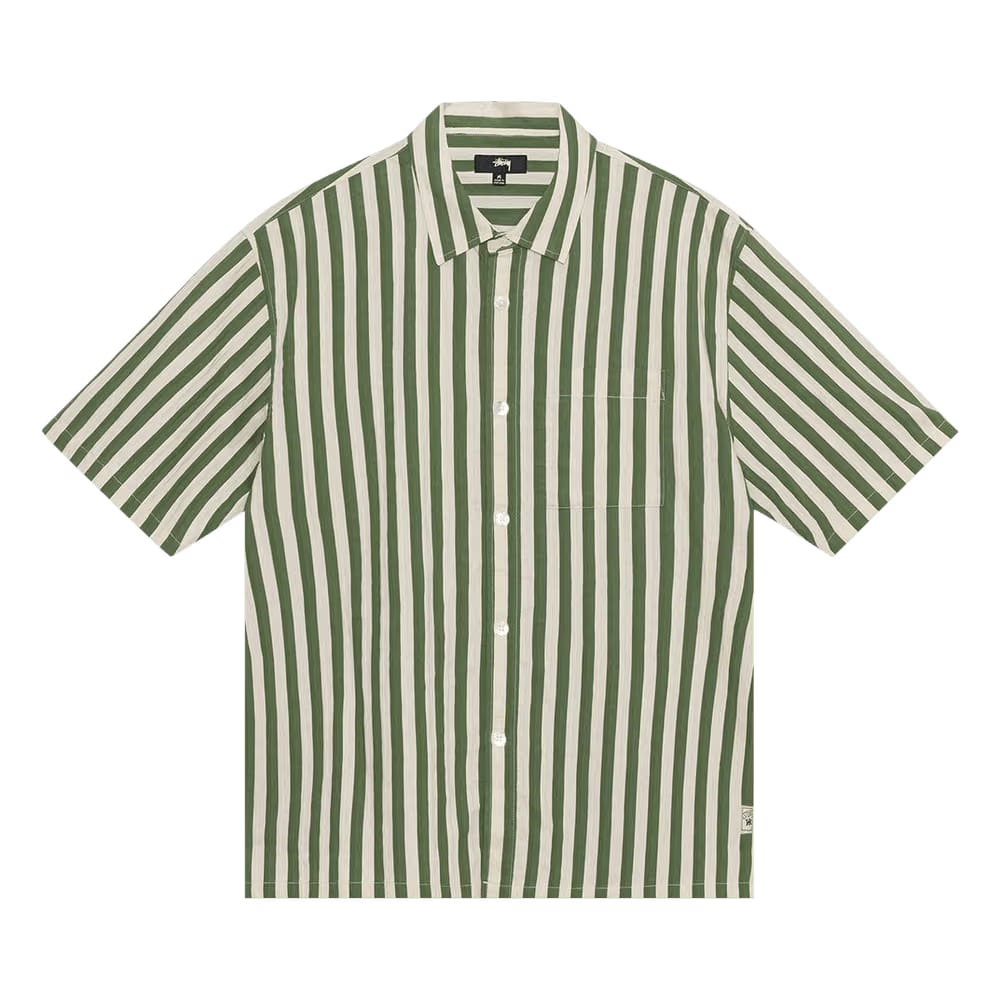Stussy Striped Boxy Flat Hem Shirt Green