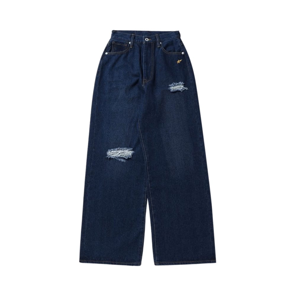 BAPE Damaged Highwaist Wide Denim Pants Indigo