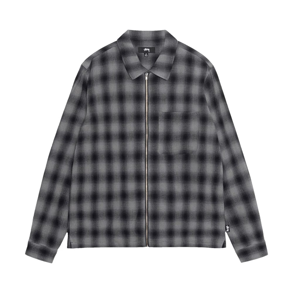 Stussy Zip Twisted Yarn Plaid Shirt Charcoal
