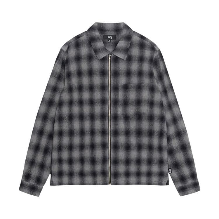 Stussy Zip Twisted Yarn Plaid Shirt Charcoal