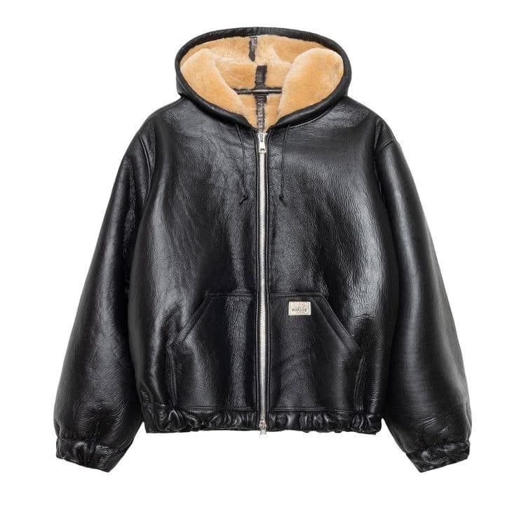 Stussy x Our Legacy Work Shop Reversible Shearling Zip Hoodie Cappuccino