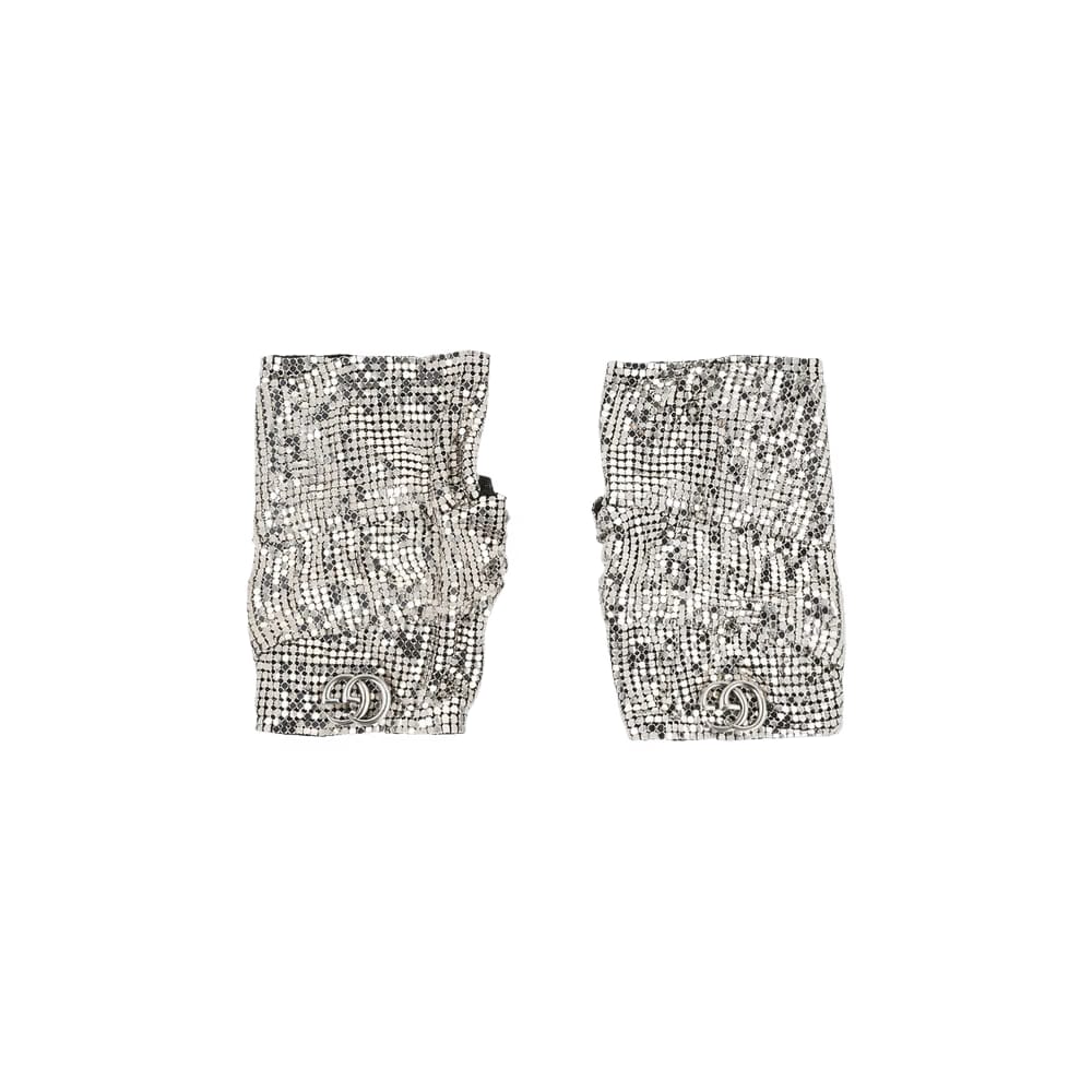 Gucci Double G Mesh Fingerless Gloves Silver