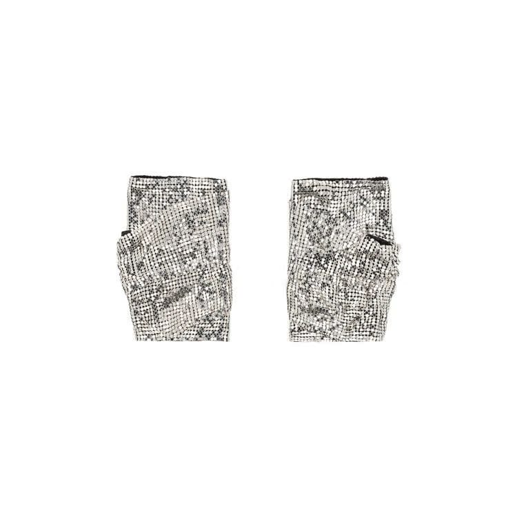 Gucci Double G Mesh Fingerless Gloves Silver