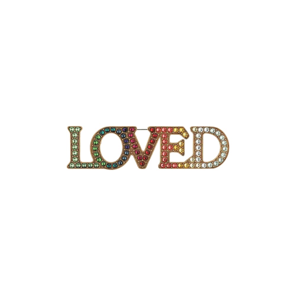 Gucci Crystal Embellished LOVE Brooch Multicolor