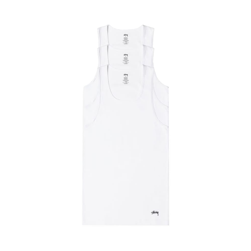 Stussy Ribbed Tank - 3 Pack White