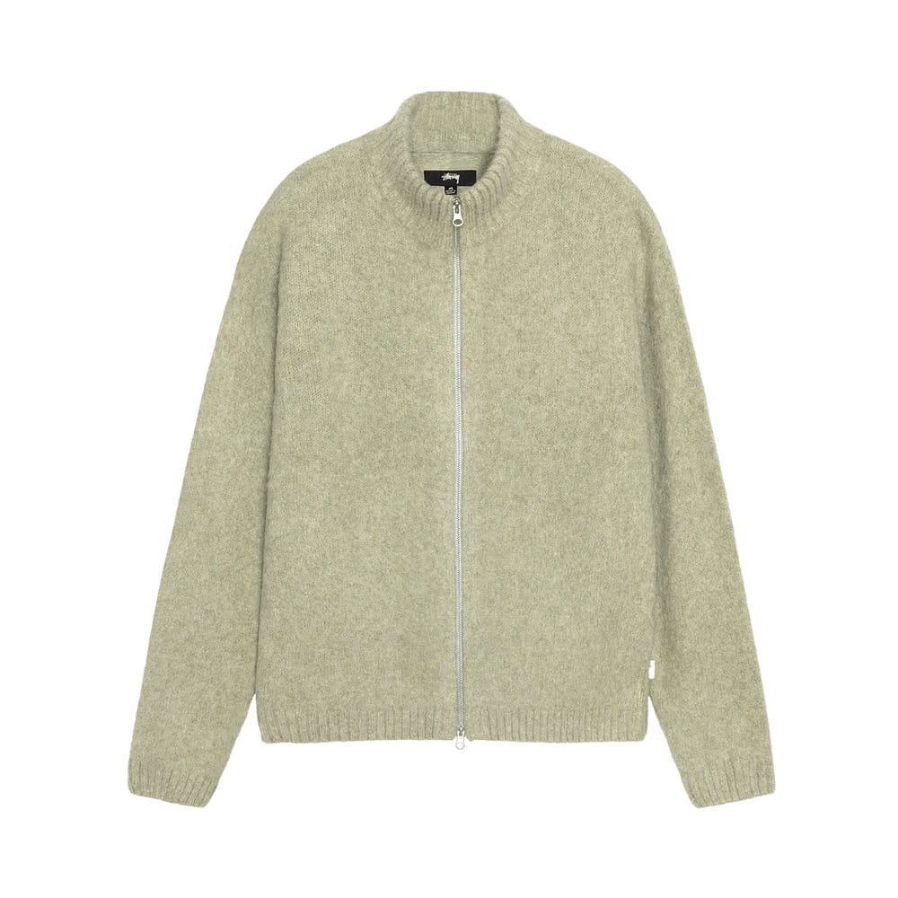 Stussy Full Zip Brushed Merino Sweater Sage
