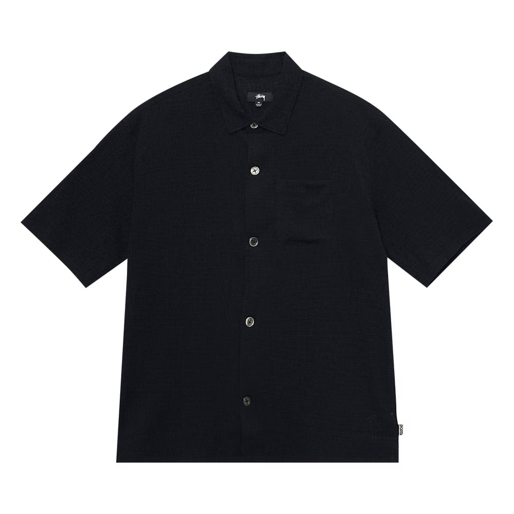 Stussy Boxy Flat Hem Crinkled Shirt Black