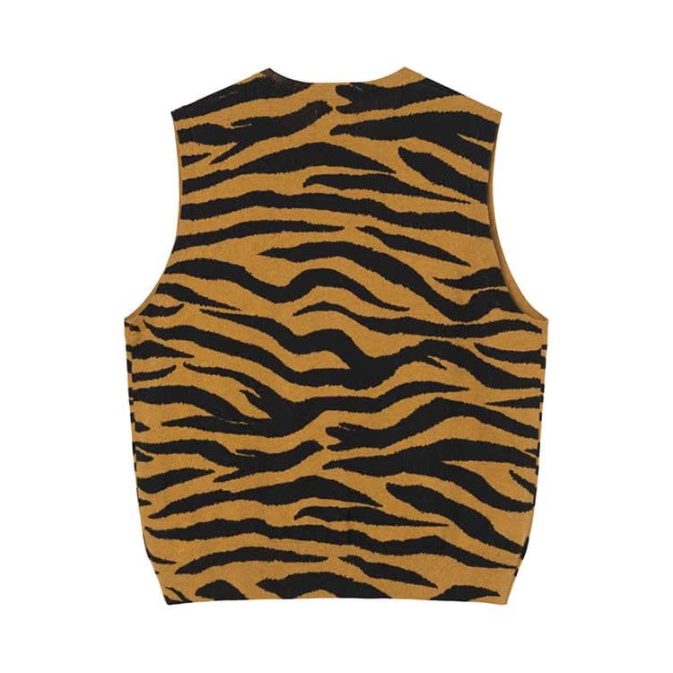 Stussy Tiger Printed Sweater Vest Mustard