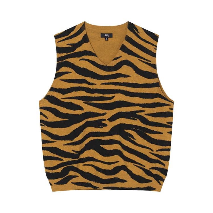 Stussy Tiger Printed Sweater Vest Mustard