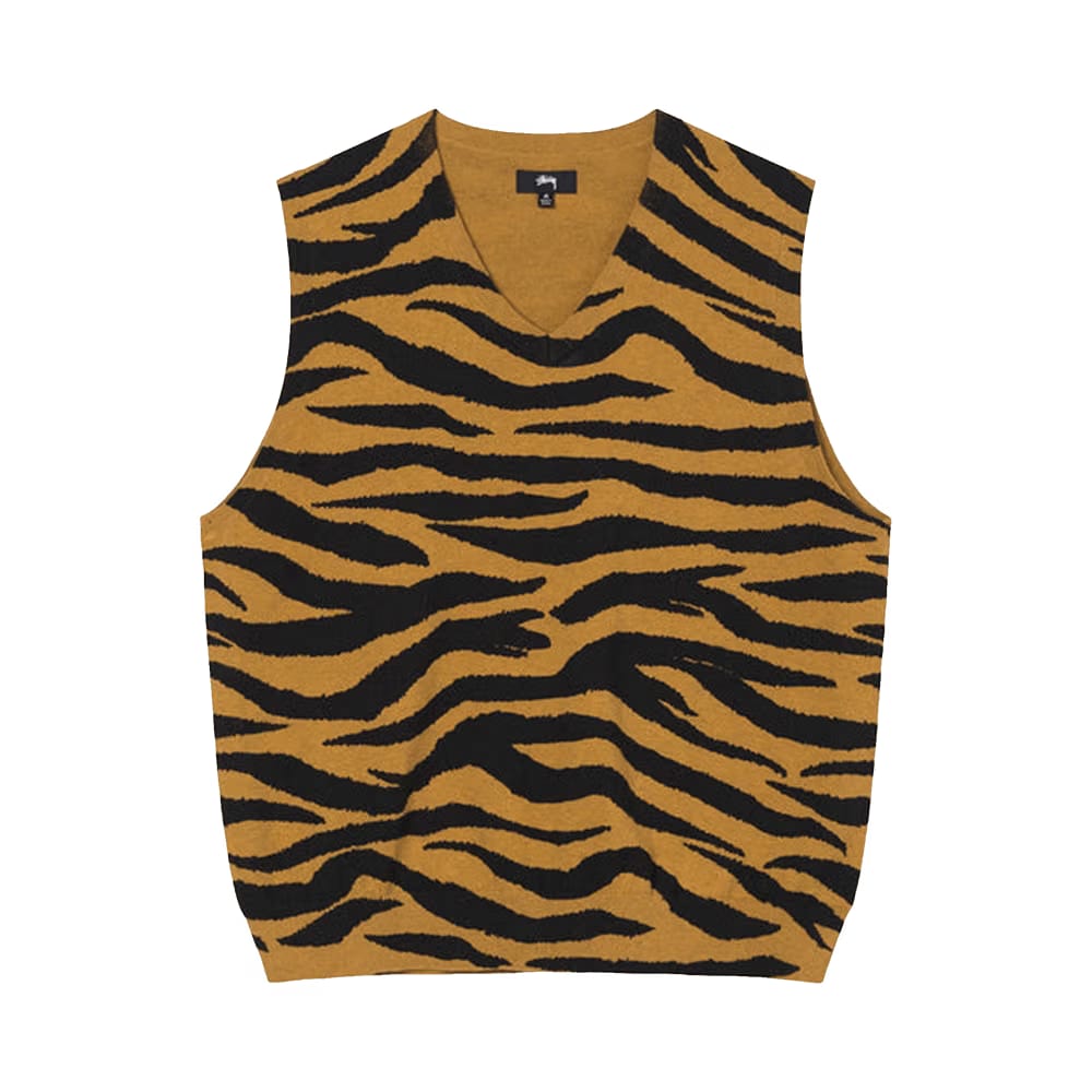 Stussy Tiger Printed Sweater Vest Mustard