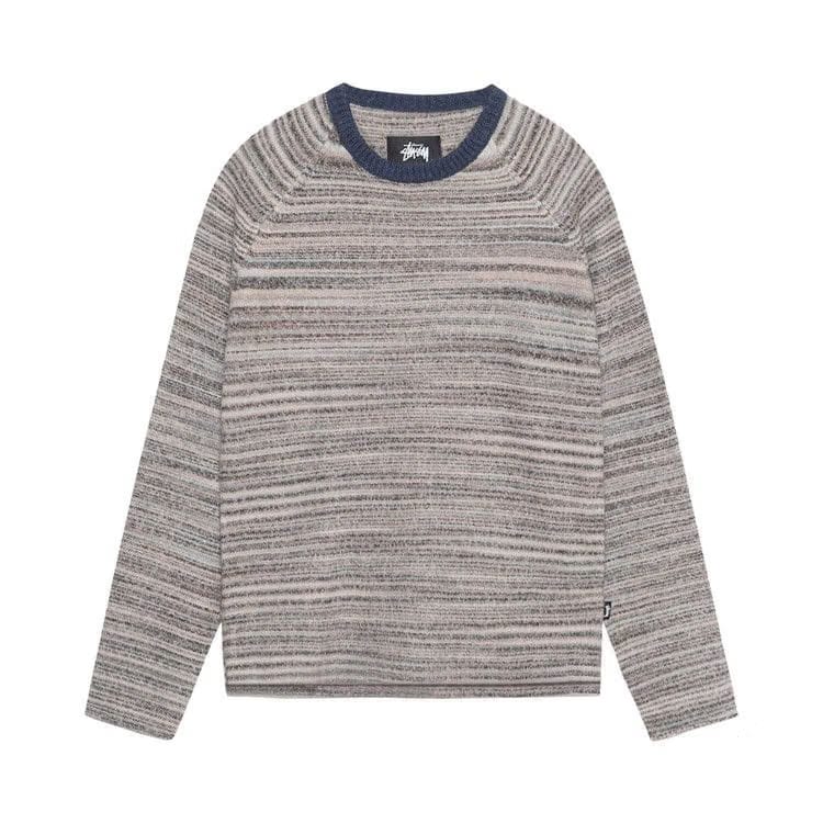 Stussy Textured Knit Contrast Collar Crew Grey Multi