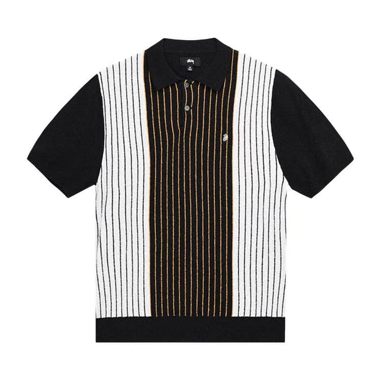 Stussy Textured Shorts-Sleeve Polo Sweater Black Stripe