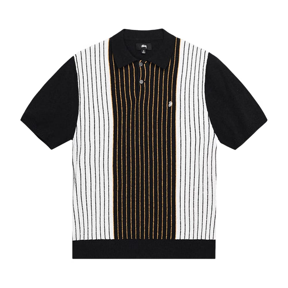 Stussy Textured Shorts-Sleeve Polo Sweater Black Stripe