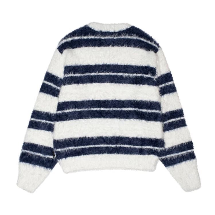 Stussy Hairy Stripe Crew Sweater Ivory/Navy