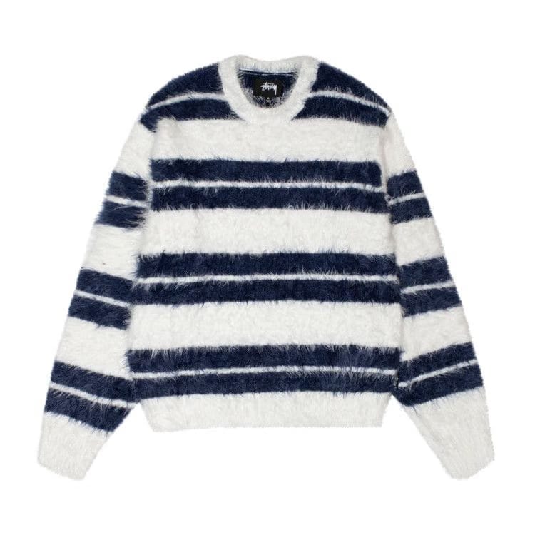 Stussy Hairy Stripe Crew Sweater Ivory/Navy
