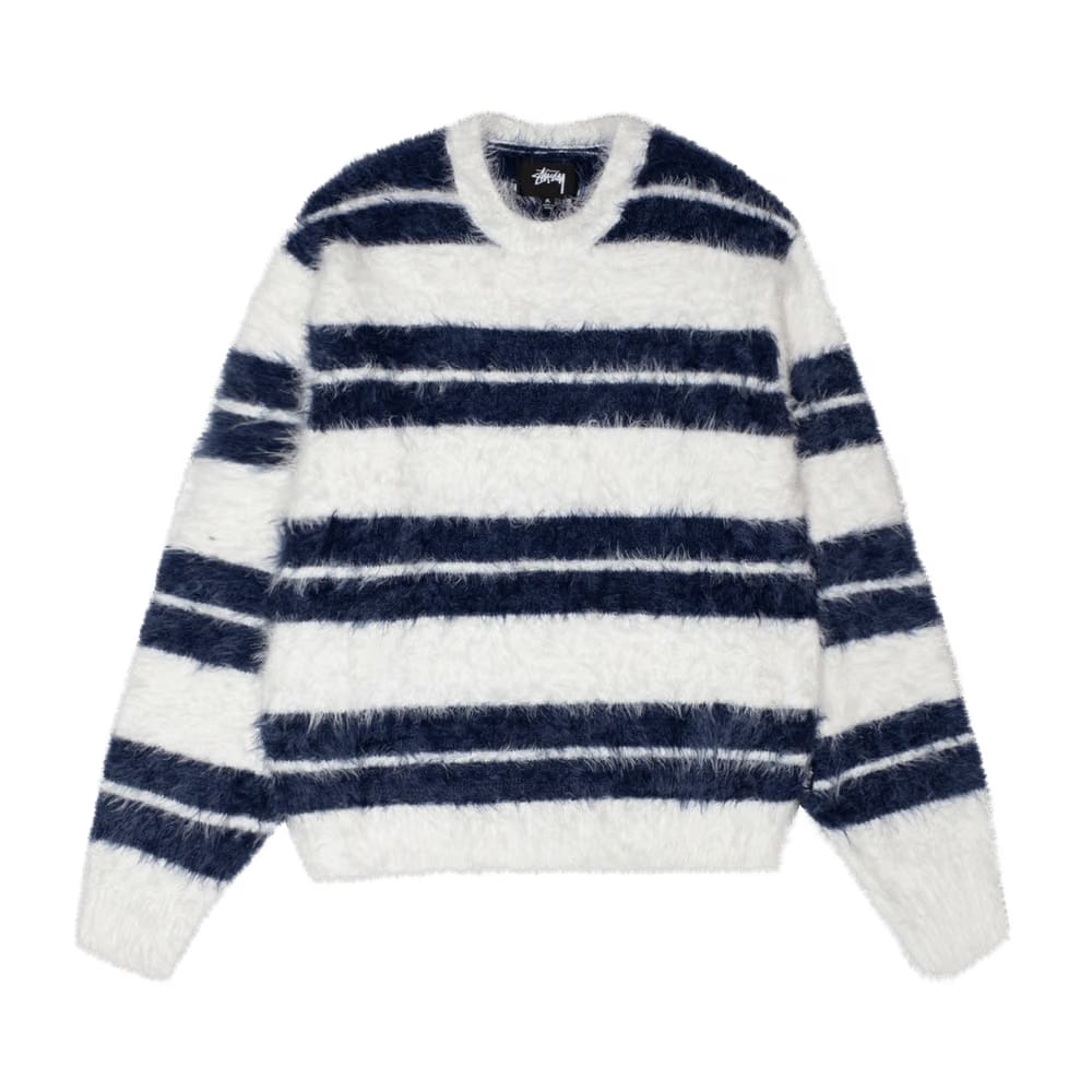 Stussy Hairy Stripe Crew Sweater Ivory/Navy