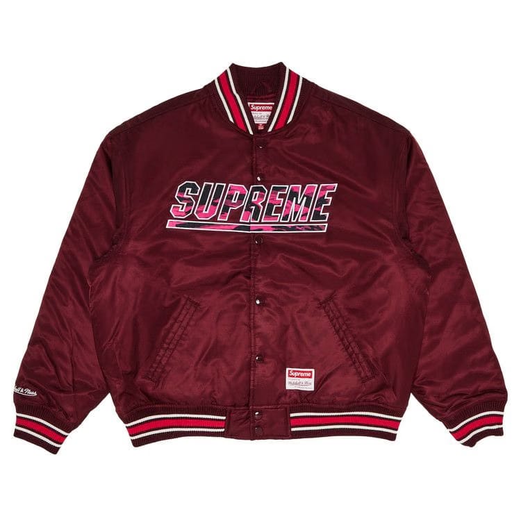 Supreme x Mitchell & Ness Camo Logo Varsity Jacket Burgundy