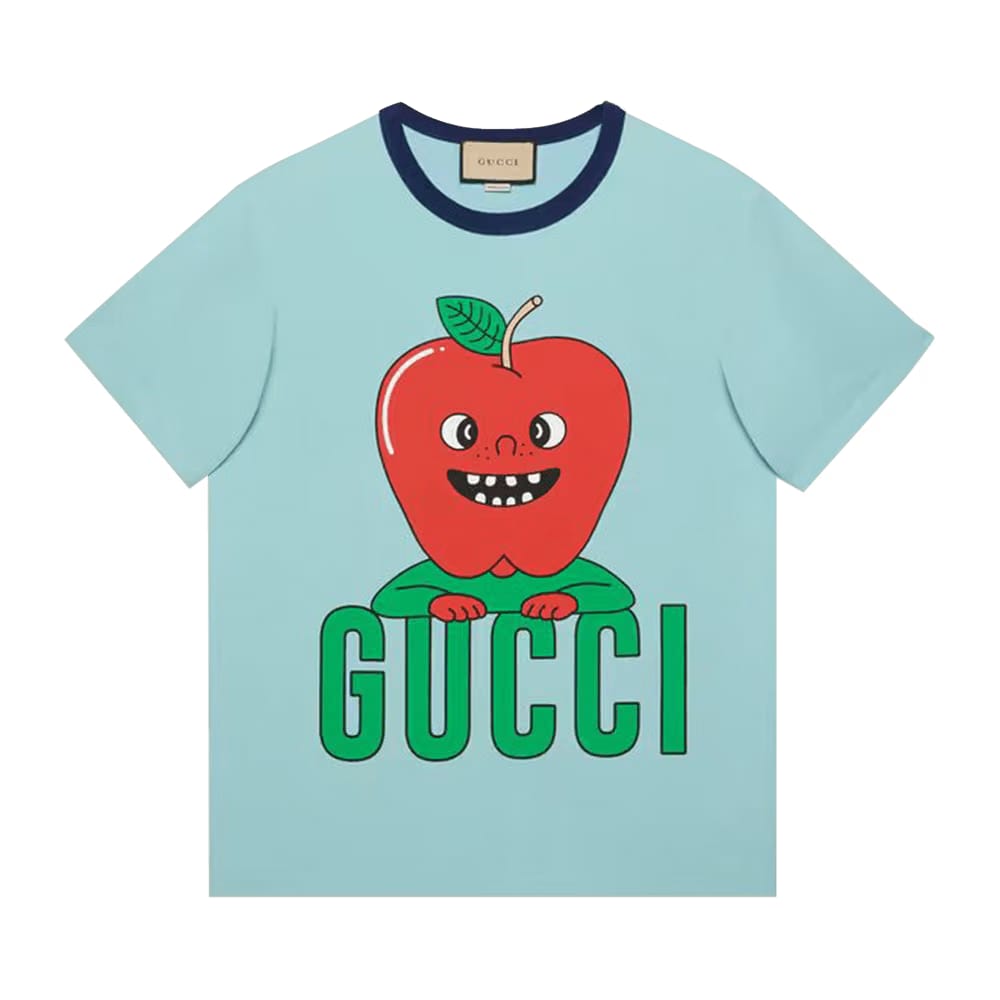 Gucci Apple Print Cotton T-Shirt Light Blue