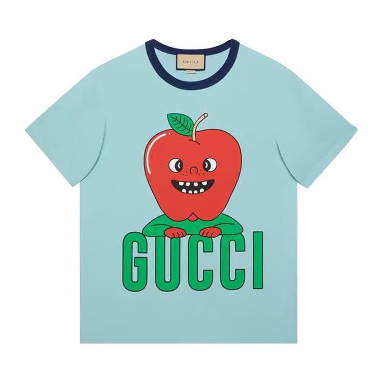 Gucci Apple Print Cotton T-Shirt Light Blue