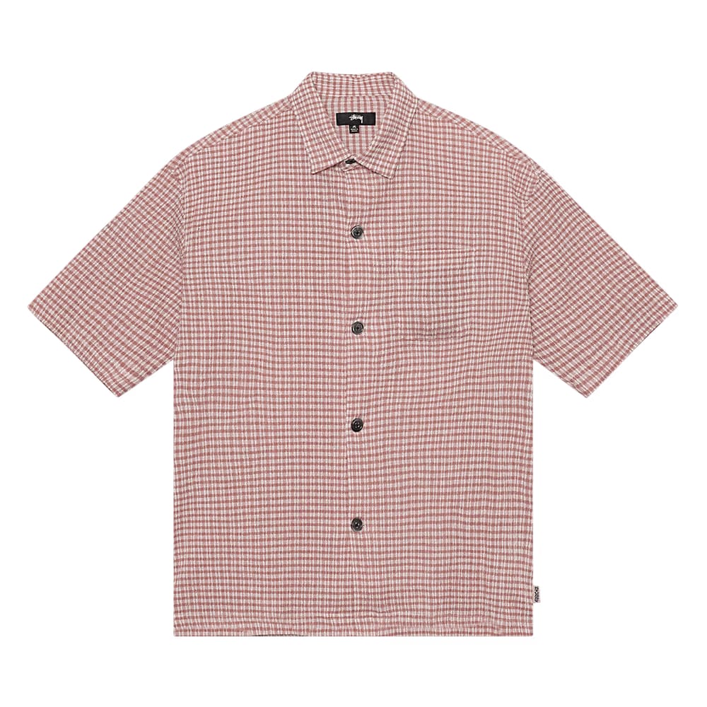 Stussy Wrinkly Gingham Shorts-Sleeve Shirt Dusty Rose