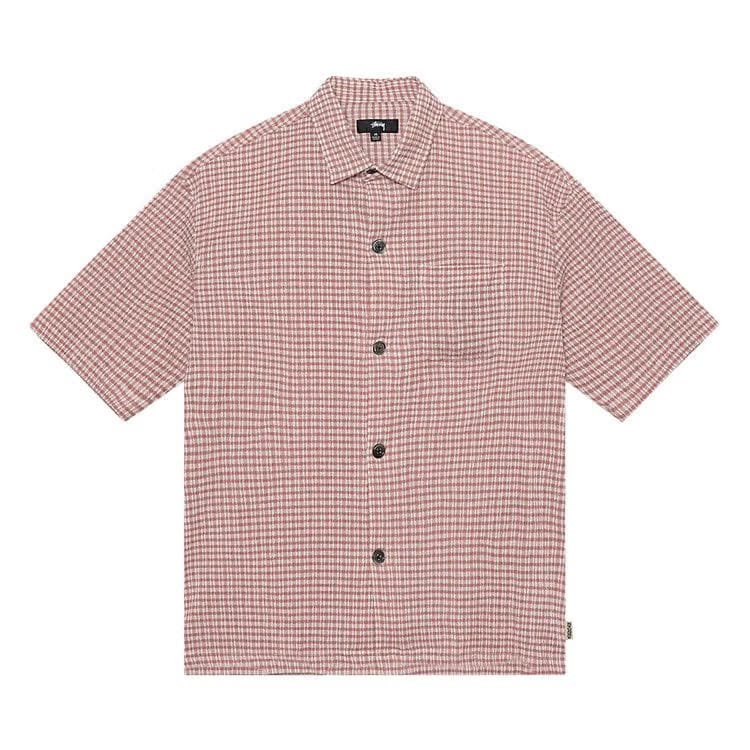 Stussy Wrinkly Gingham Shorts-Sleeve Shirt Dusty Rose