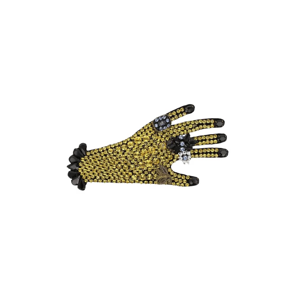 Gucci Crystal Embellished Hand Brooch Gold