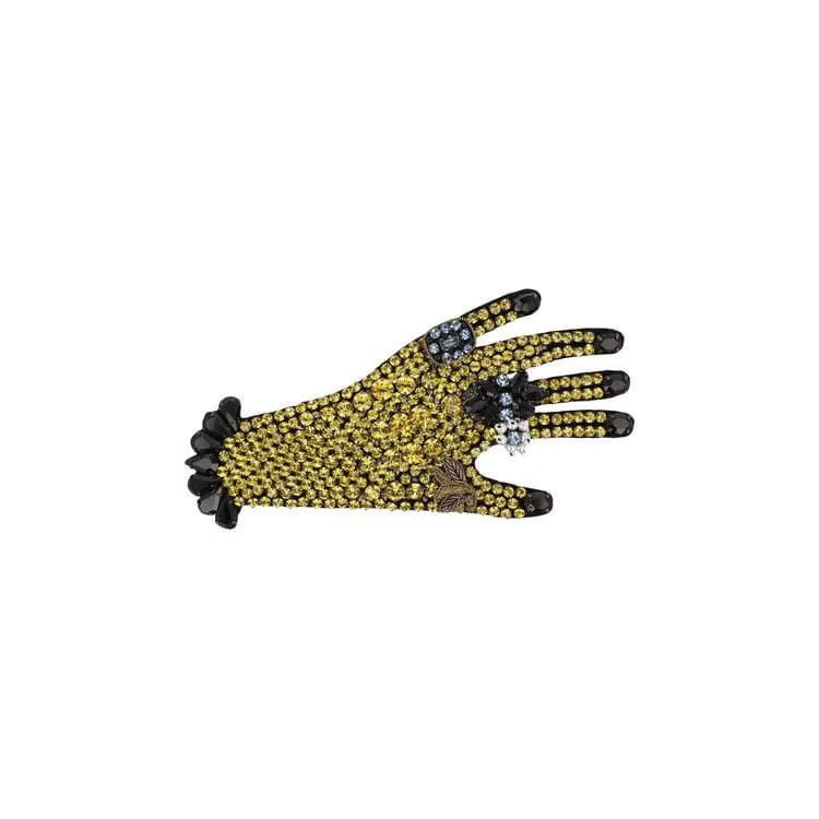 Gucci Crystal Embellished Hand Brooch Gold