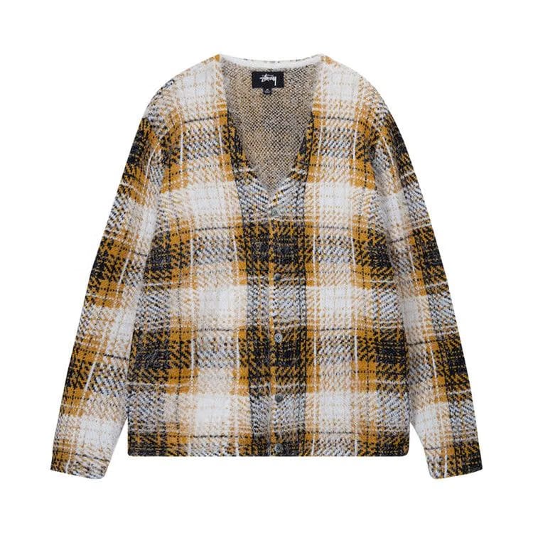 Stussy Hairy Plaid Cardigan Gold