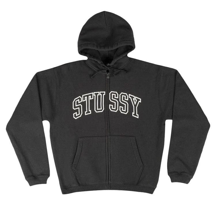 Stussy Outline Zip Hoodie Washed Black