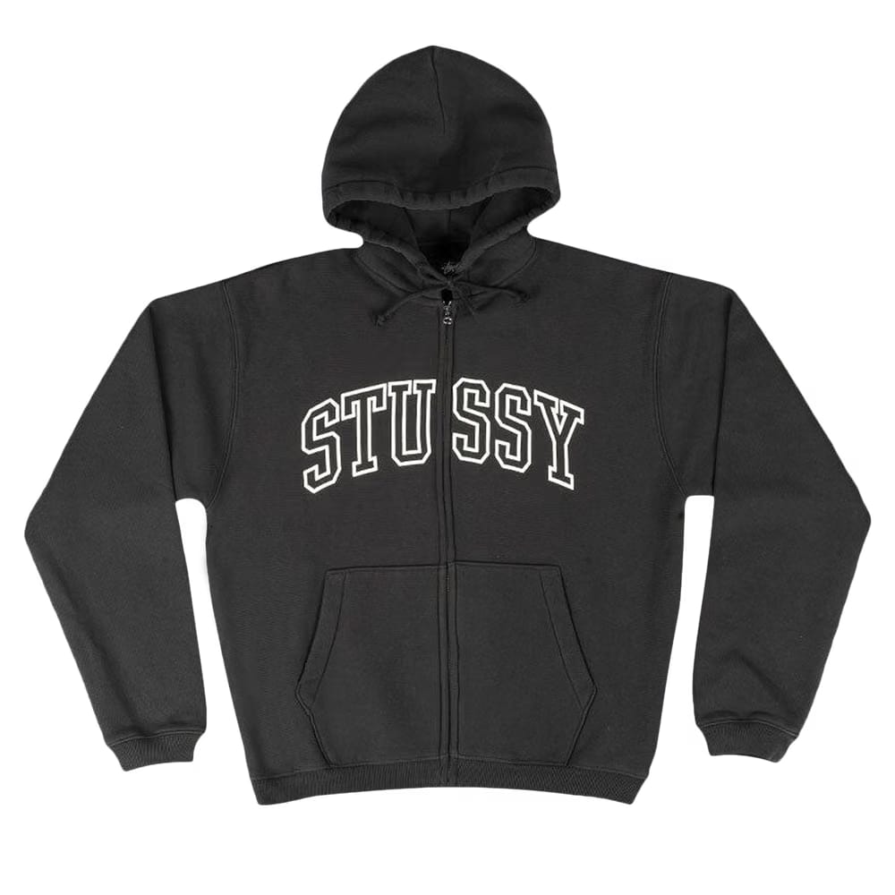 Stussy Outline Zip Hoodie Washed Black