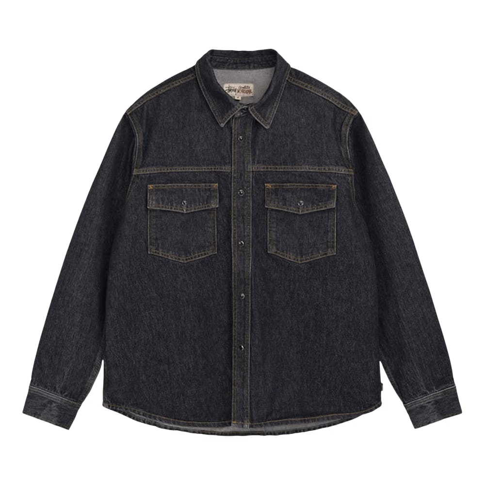 Stussy Boxy Western Denim Shirt Washed Black