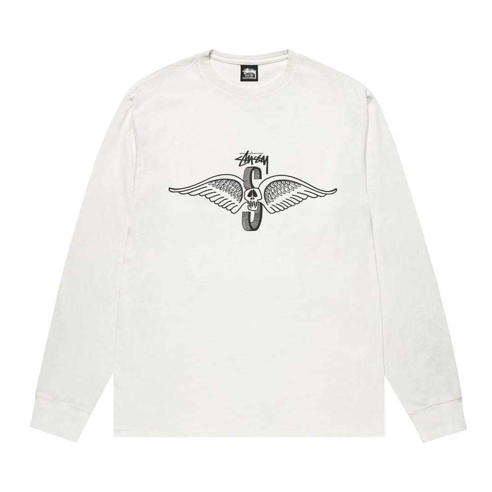 Stussy Skull Wings Long-Sleeve T-Shirt Pigment Dyed Natural
