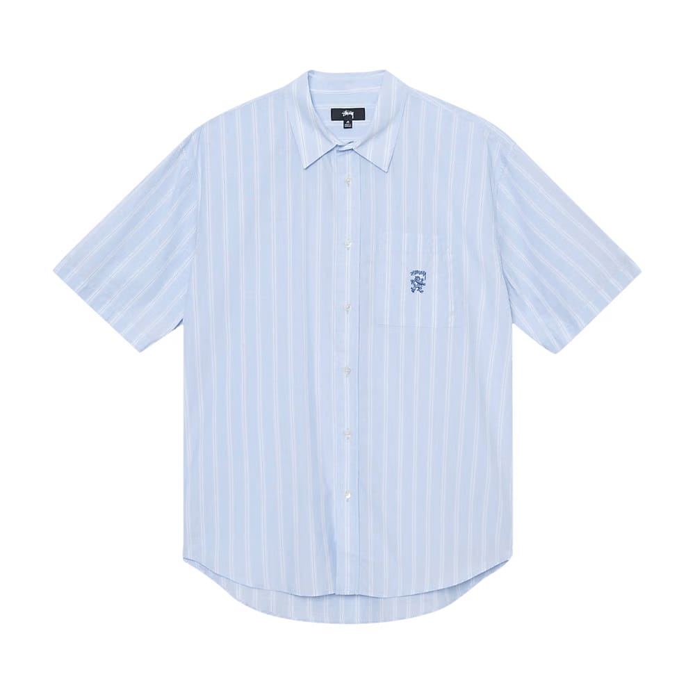 Stussy Boxy Striped Shorts-Sleeve Shirt Light Blue Stripes