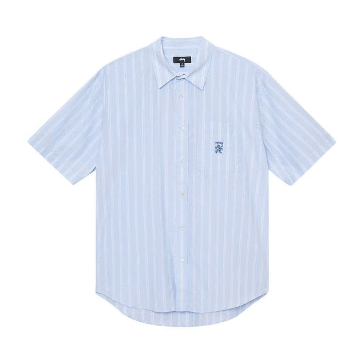 Stussy Boxy Striped Shorts-Sleeve Shirt Light Blue Stripes