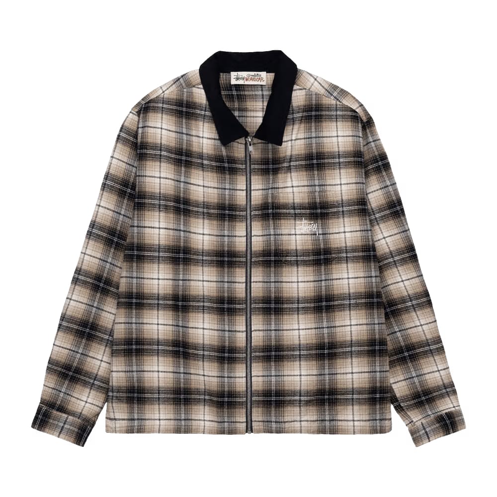 Stussy Frank Plaid Zip Shirt Taupe
