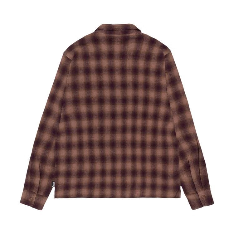 Stussy Zip Twisted Yarn Plaid Shirt Brown