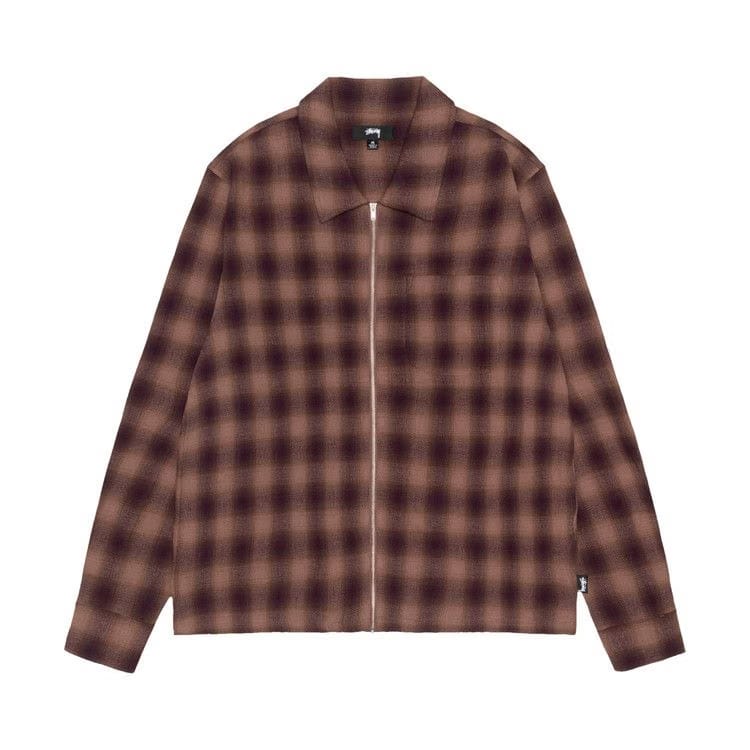Stussy Zip Twisted Yarn Plaid Shirt Brown
