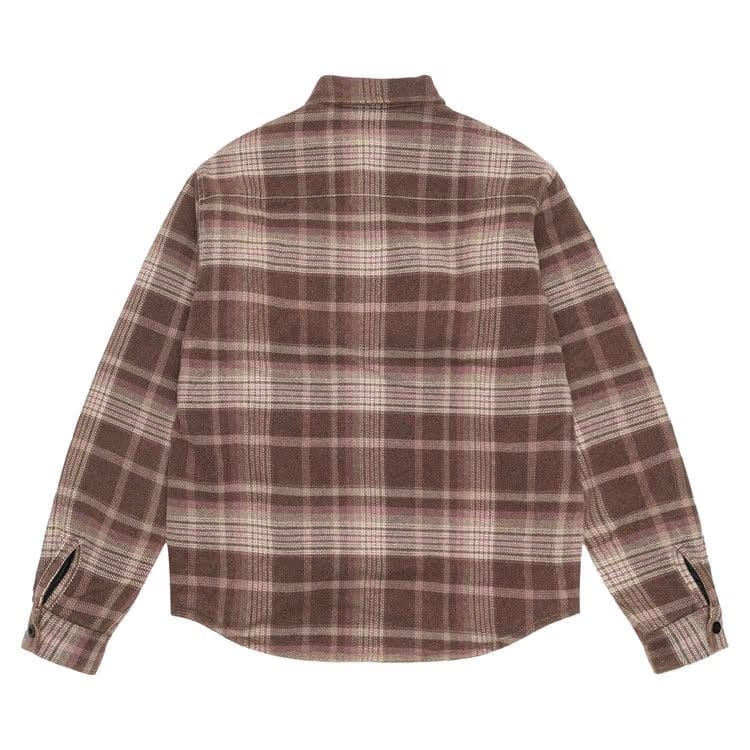 Stussy Heavy Washed Plaid Long-Sleeve Shirt Brown