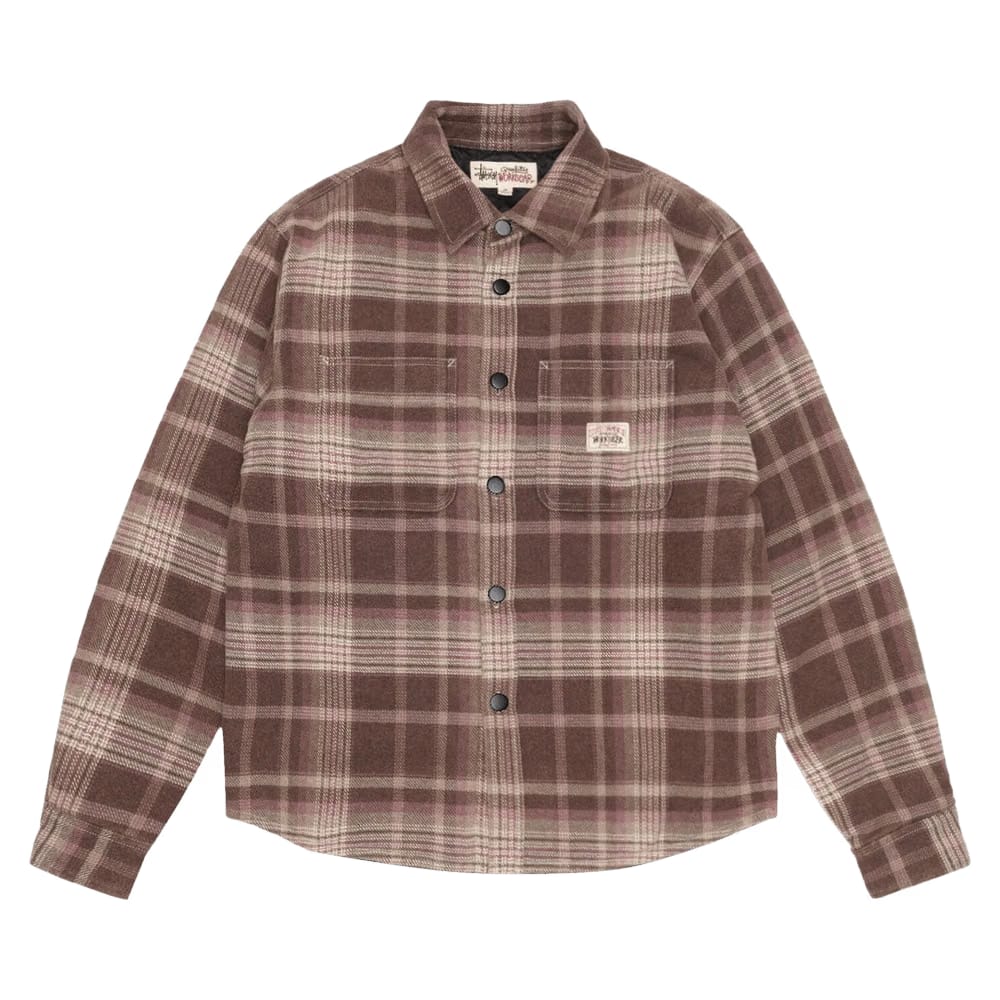 Stussy Heavy Washed Plaid Long-Sleeve Shirt Brown