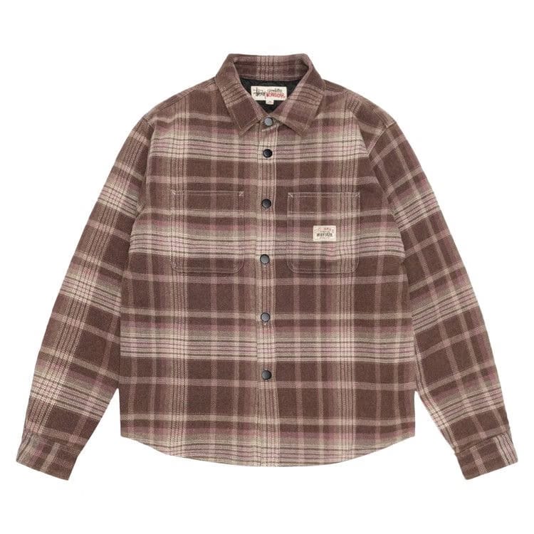 Stussy Heavy Washed Plaid Long-Sleeve Shirt Brown