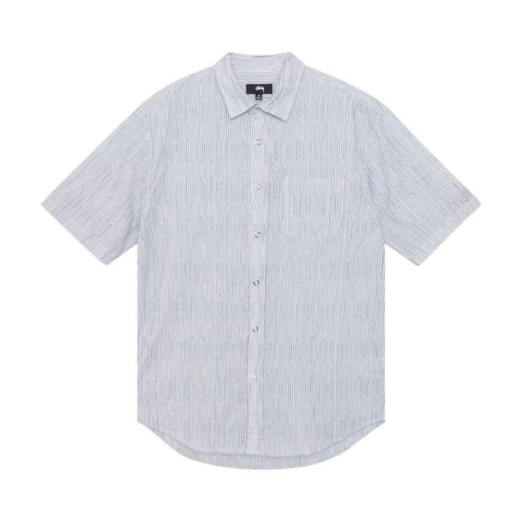 Stussy Wavy Striped Shorts-Sleeve Shirt Blue