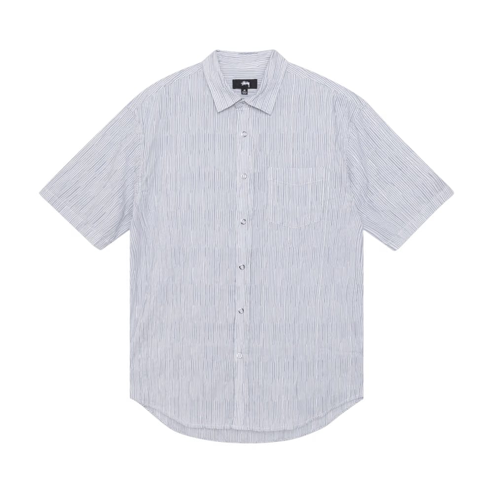 Stussy Wavy Striped Shorts-Sleeve Shirt Blue