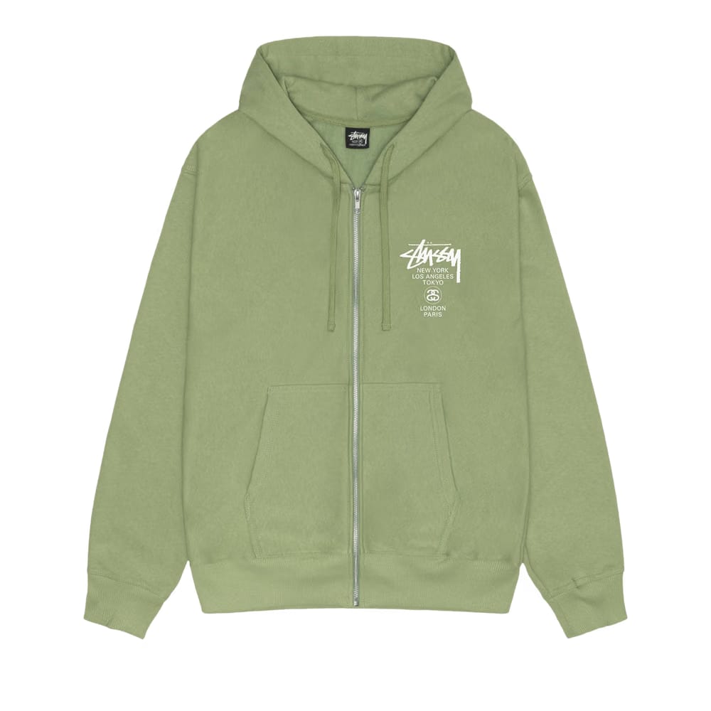 Stussy World Tour Zip Hoodie Moss
