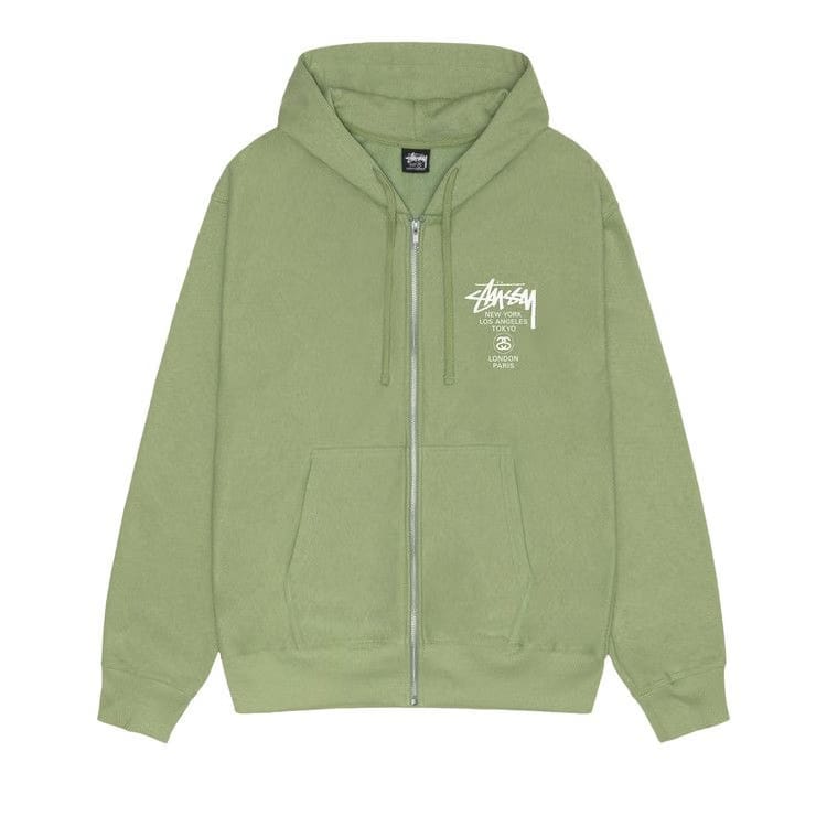 Stussy World Tour Zip Hoodie Moss