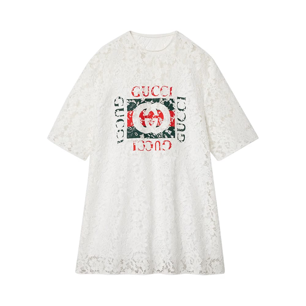 Gucci Printed Floral Lace Top Off White