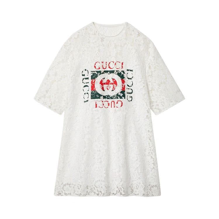 Gucci Printed Floral Lace Top Off White